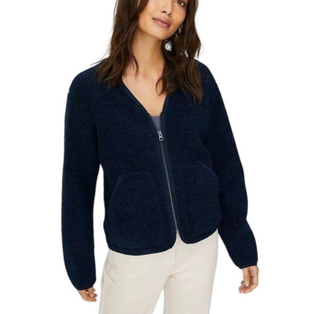 Wilfred Free Sherpa Zip Up Jacket Women Large Navy Blue Fleece SHC7-4331-39
